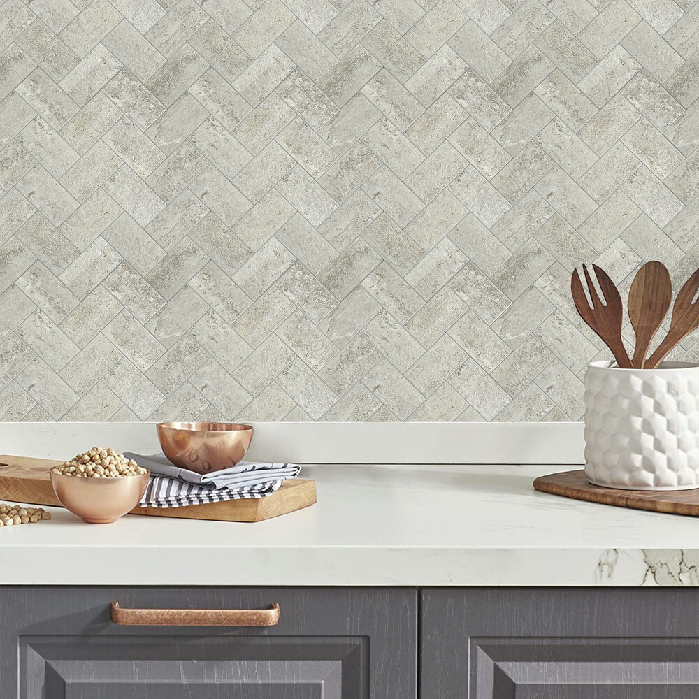 Oppio XL Visgraat Stone Taupe - Zelfklevend Mozaïek