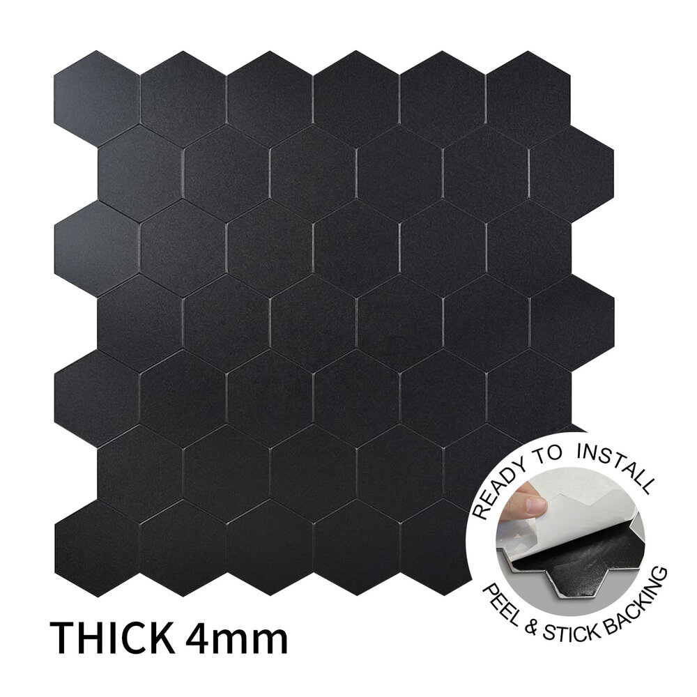 Oppio XL Midnight Black HEXAGON  MAT - Zelfklevende Mozaïek