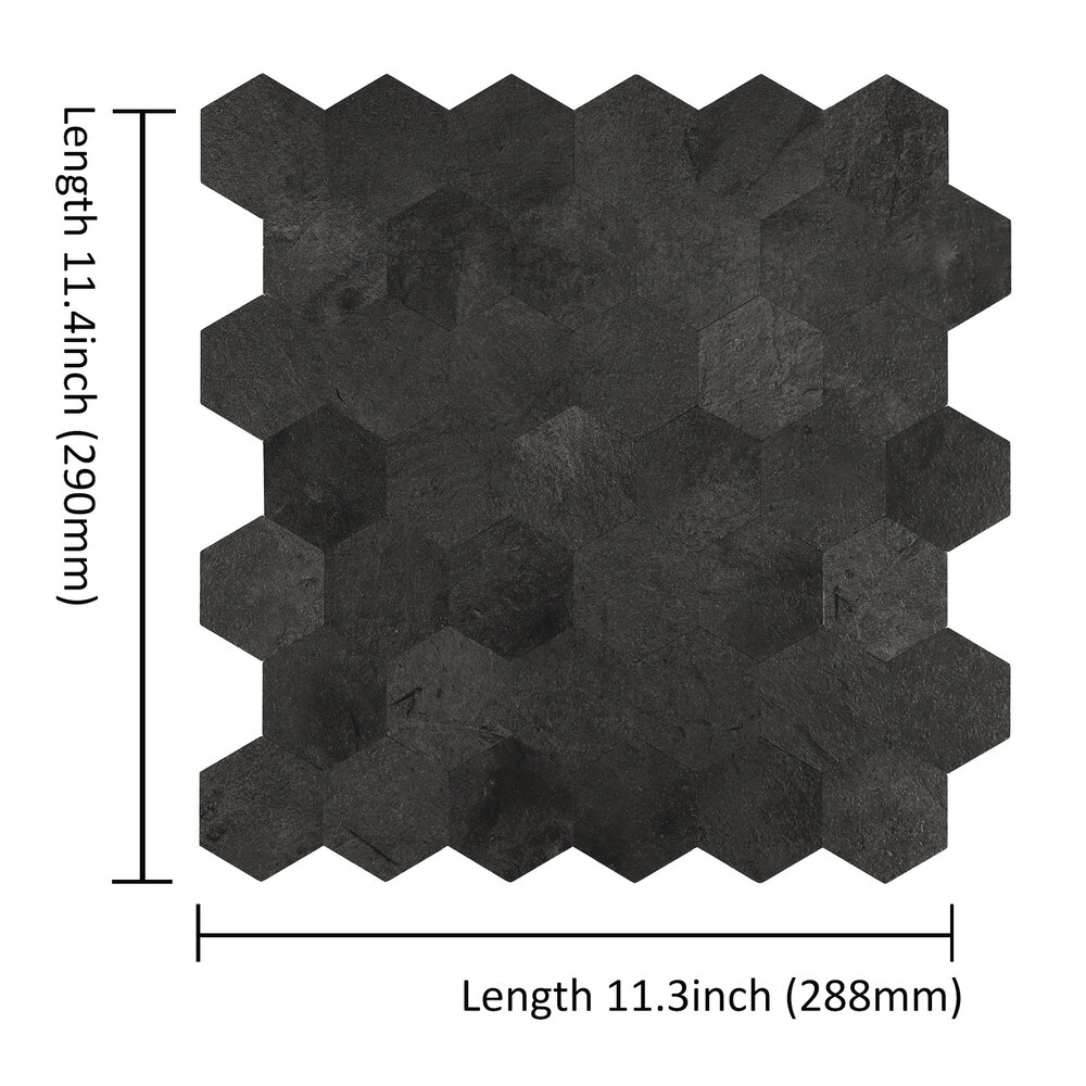 Oppio XL Antraciet Leisteen HEXAGON - Zelfklevend Mozaïek  290x288mm