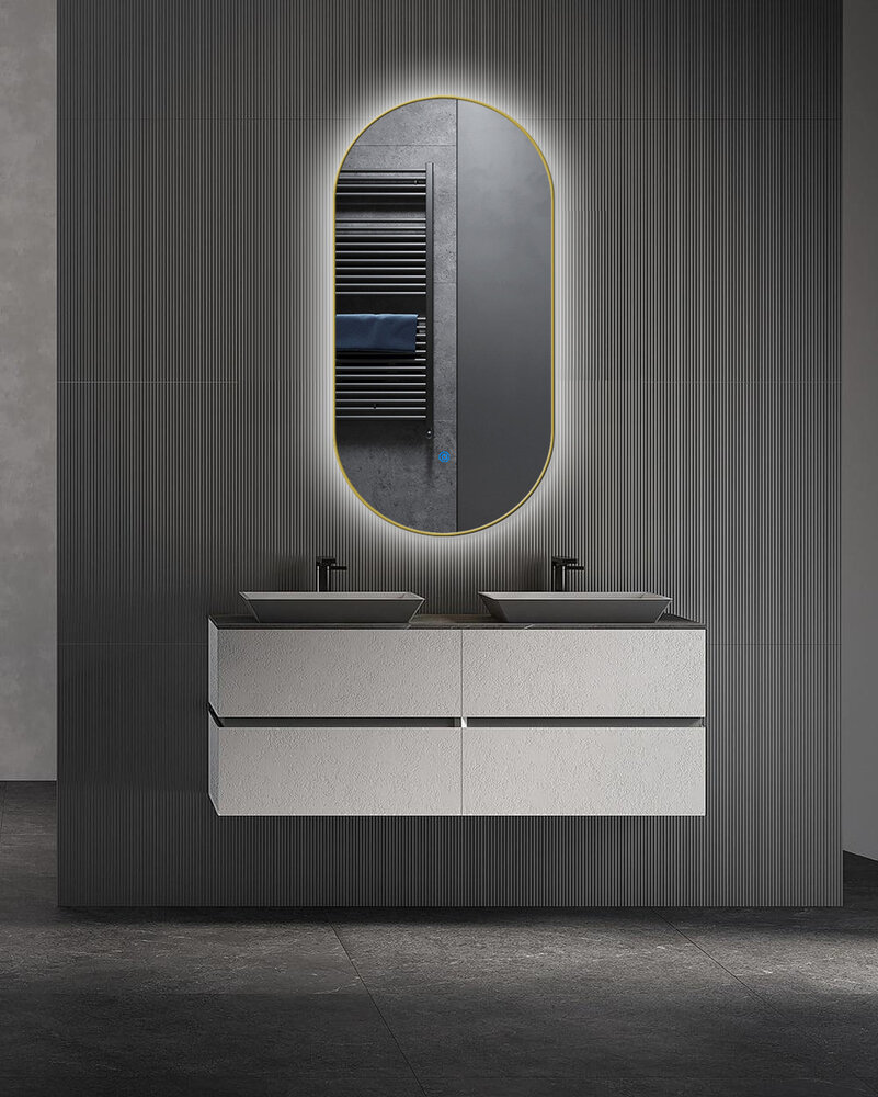 Oppio ELLIPS - 50x100 CM ( GOUD ) Toilet / Badkamerspiegel met verlichting