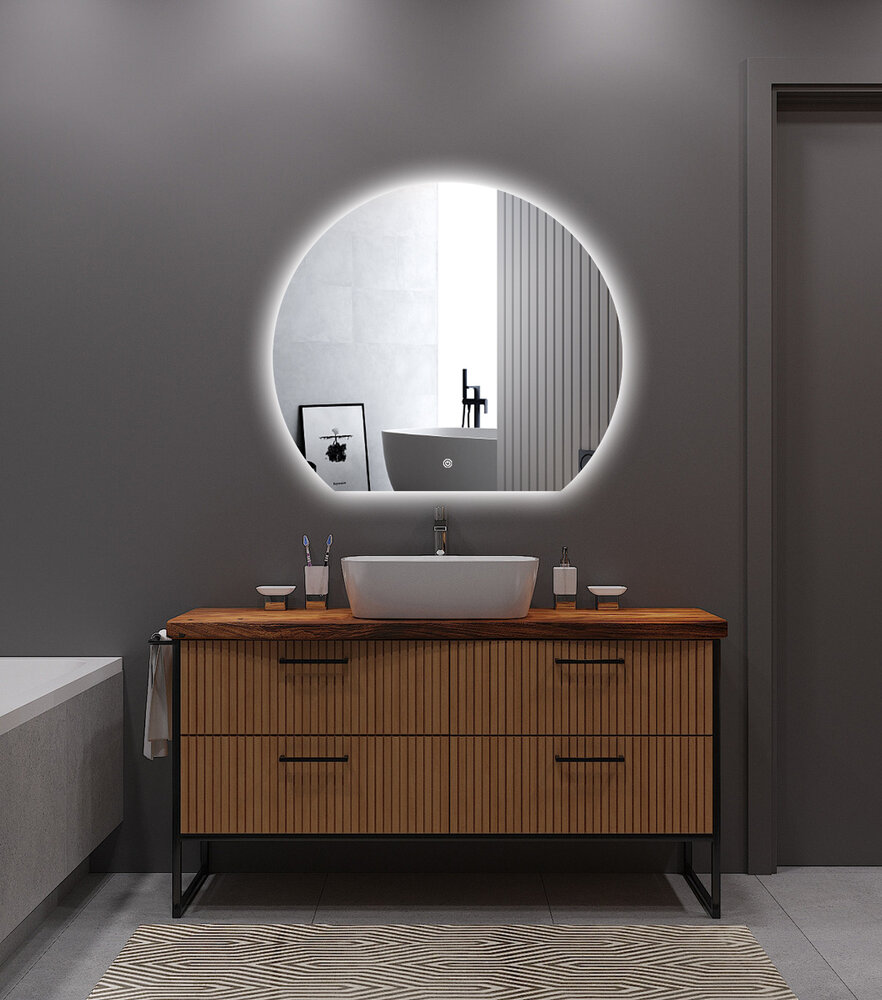 Oppio DECO - 120 CM ( Randloos ) Halfrond Badkamerspiegel met verlichting