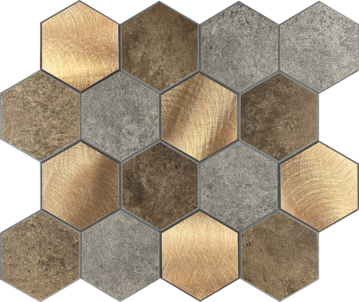 Oppio Koper XL Taupe Grijs HEXAGON - Zelfklevend Mozaiek 29.2x25.4x4mm Oppio Koper XL Taupe Grijs HEXAGON - Zelfklevend Mozaiek 29.2x25.4x4mm