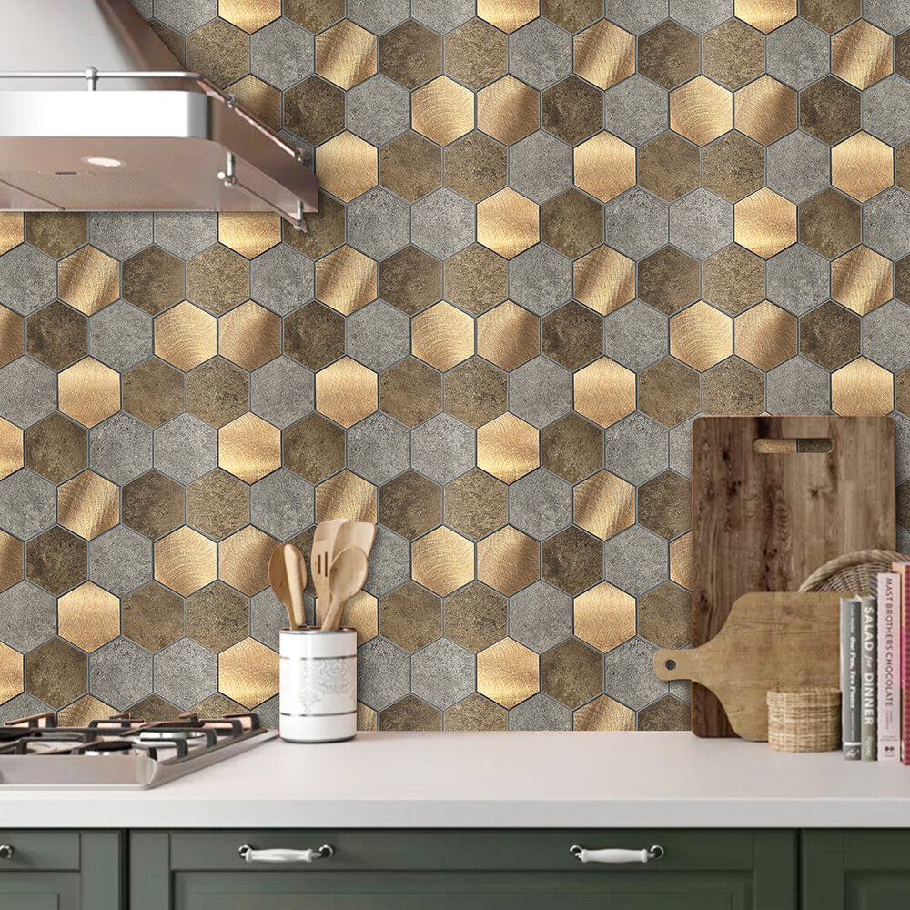 Oppio Koper XL Taupe Grijs HEXAGON - Zelfklevend Mozaiek 29.2x25.4x4mm Oppio Koper XL Taupe Grijs HEXAGON - Zelfklevend Mozaiek 29.2x25.4x4mm