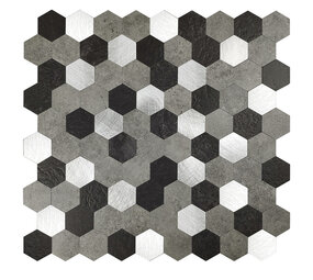 Oppio Grijs-Zwart MIX HEXAGON - Zelfklevend Mozaiek 288x280x4mm Oppio Grijs-Zwart MIX HEXAGON - Zelfklevend Mozaiek 288x280x4mm