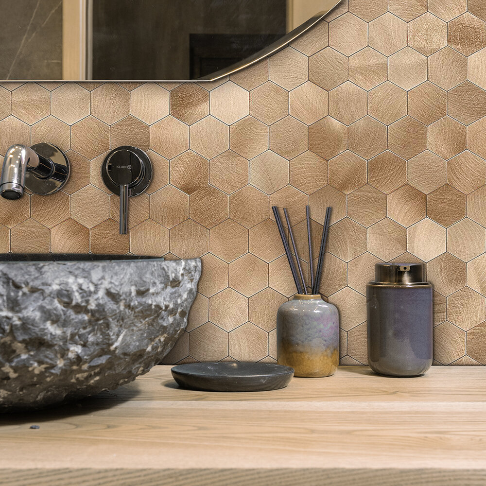 Oppio Geborsteld Brons HEXAGON - Zelfklevend Mozaiek 291x286x4mm Oppio Geborsteld Brons HEXAGON - Zelfklevend Mozaiek 291x286x4mm