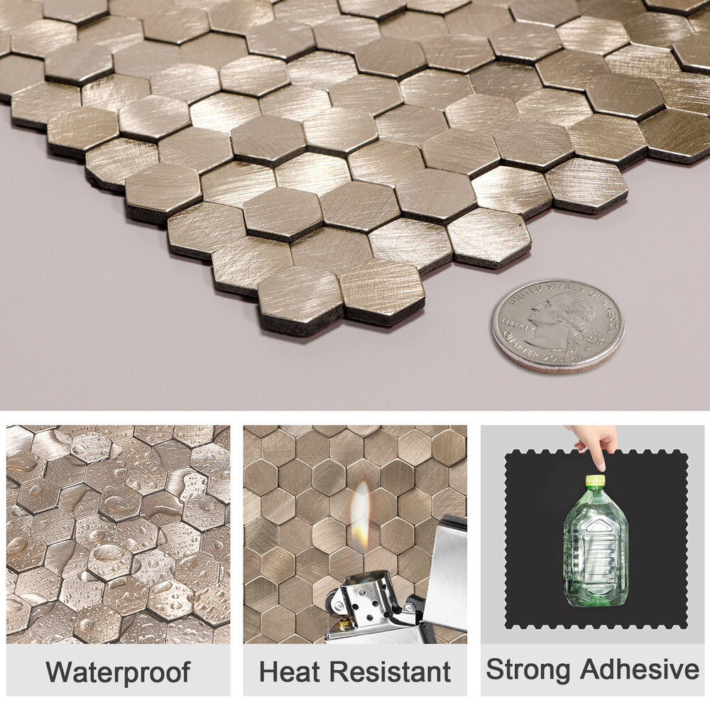 Oppio Geborsteld MINI Hexagon Bronce - Zelfklevend Mozaiek 308x298x4mm