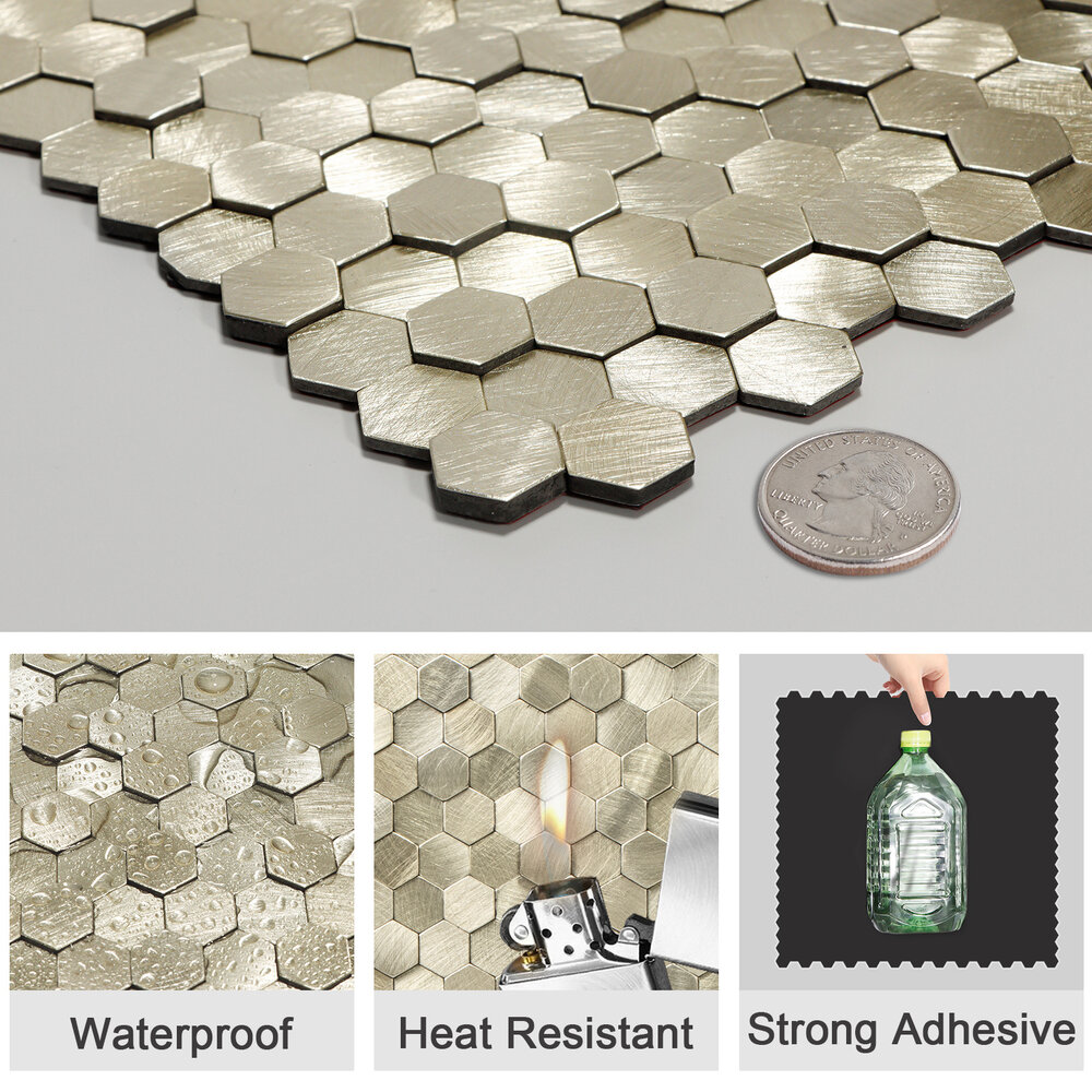 Oppio Geborsteld MINI Hexagon Goud - Zelfklevend Mozaiek 308x298x4mm Oppio Geborsteld MINI Hexagon Goud - Zelfklevend Mozaiek 308x298x4mm