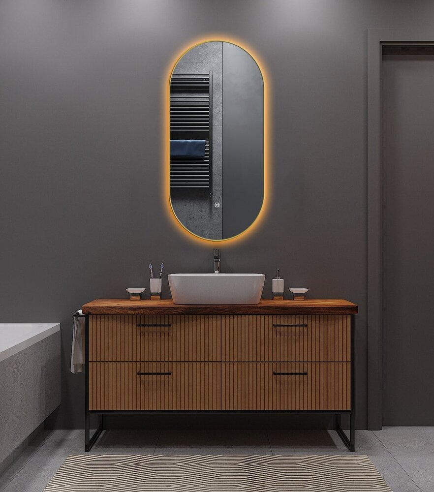 Oppio ELLIPS - 40x75 CM ( GOUD ) Toilet / Badkamerspiegel met verlichting Oppio ELLIPS - 40x75 CM ( GOUD ) Toilet / Badkamerspiegel met verlichting