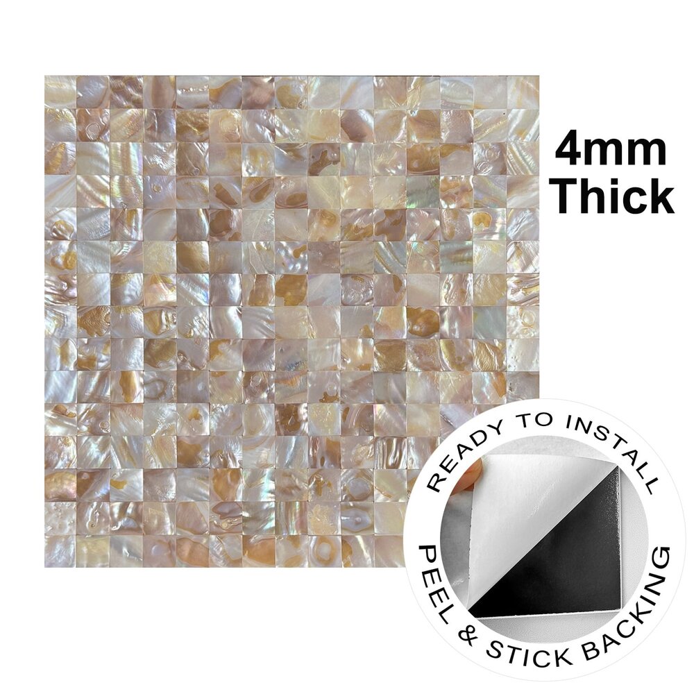Oppio SHELL Tiles - Beige - Mother of PEARL - Zelfklevend Mozaiek 305x305x3.3mm Oppio SHELL Tiles - Beige - Mother of PEARL - Zelfklevend Mozaiek 305x305x3.3mm