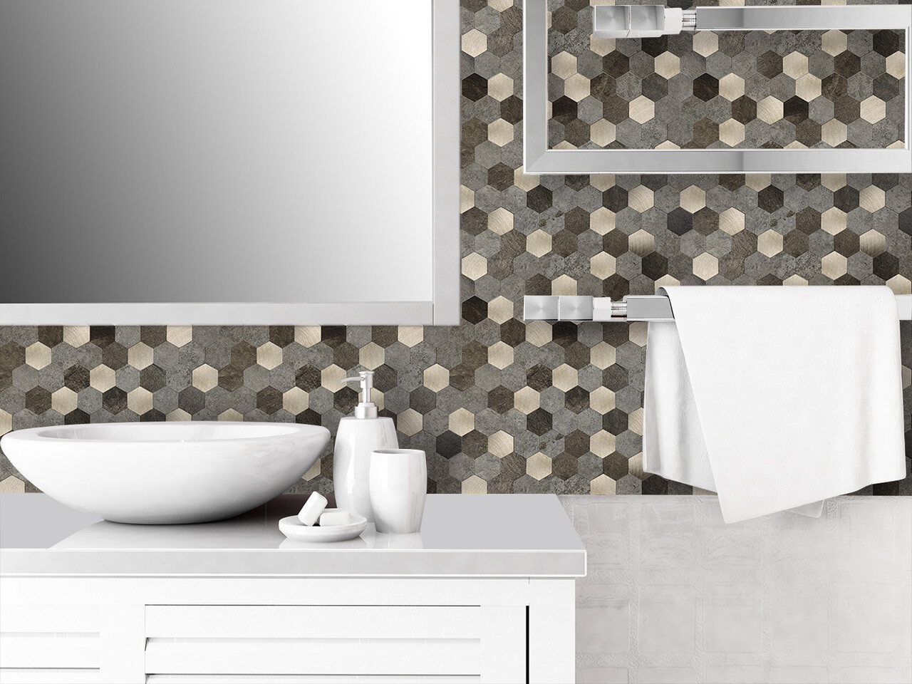 Oppio Bruin-Koper MIX HEXAGON - Zelfklevend Mozaiek 288x280x4mm Oppio Bruin-Koper MIX HEXAGON - Zelfklevend Mozaiek 288x280x4mm