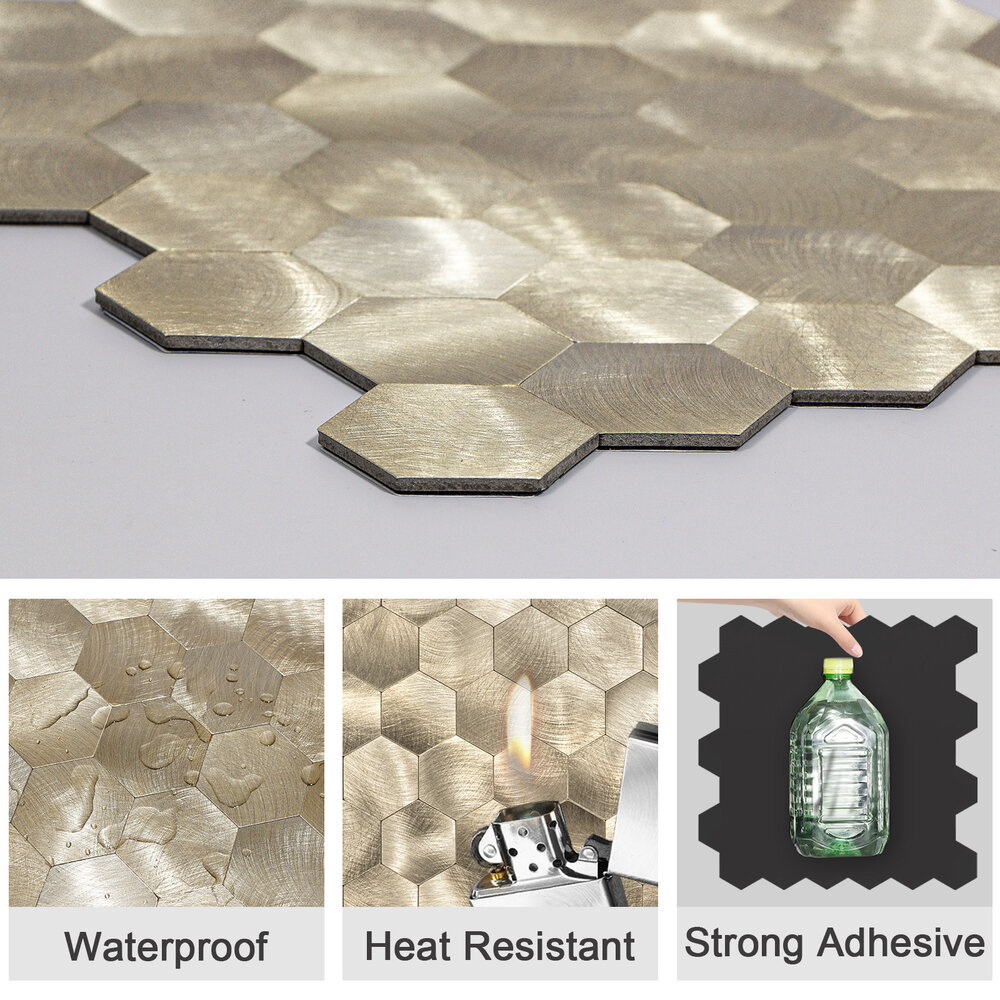 Oppio XL Geborsteld Goud HEXAGON - Zelfklevend Mozaiek 290x288mm Oppio XL Geborsteld Goud HEXAGON - Zelfklevend Mozaiek 290x288mm