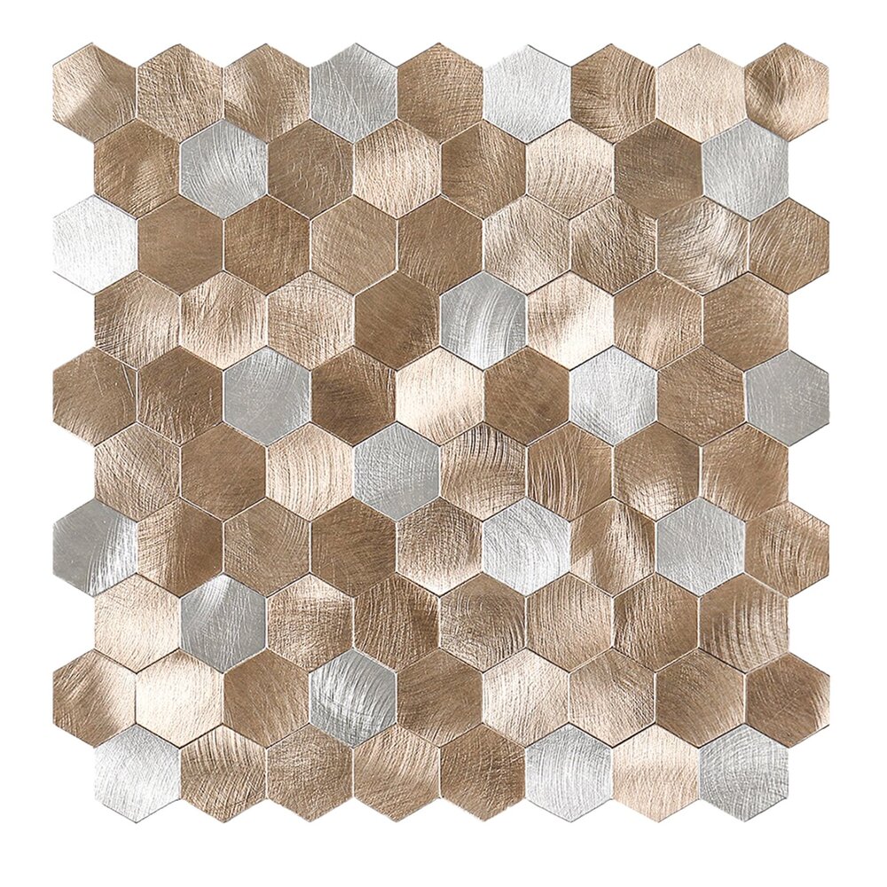 Oppio Geborsteld Zilver - Bronce MIX HEXAGON - Zelfklevend Mozaiek 291x286x4mm Oppio Geborsteld Zilver - Bronce MIX HEXAGON - Zelfklevend Mozaiek 291x286x4mm