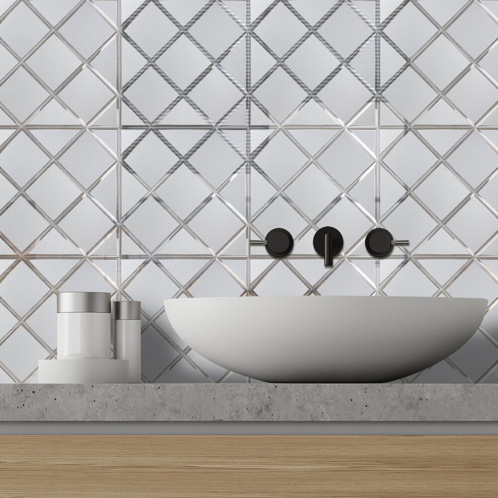 Oppio Silver Glass Mat - Zelfklevend Mozaiek 300x300x4mm Oppio Silver Glass Mat - Zelfklevend Mozaiek 300x300x4mm