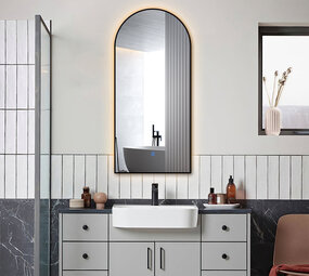 Oppio ARCH TOOG – 45×100 CM (ZWART) Toilet / Badkamerspiegel met verlichting
