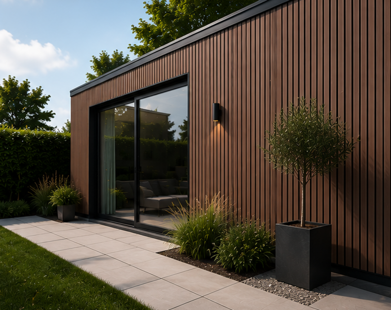 Oppio €20.99 Per Stuk - MAHONIE - Zwarte strepen - Gevelbekleding – Composiet | 290 x 22 cm | Gevel | Tuin
