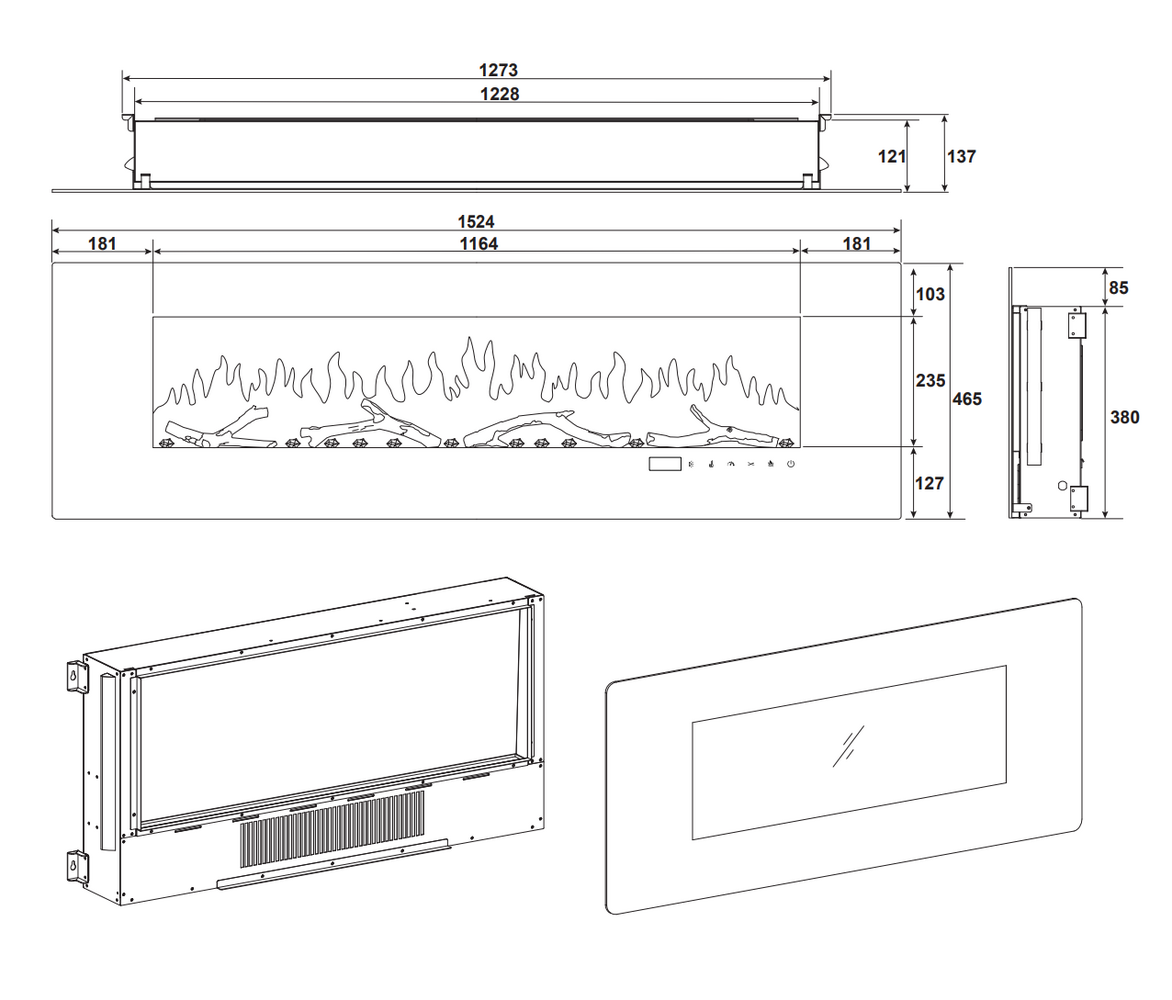 Oppio New York - 152 CM OPBOUW Elektrische Sfeerhaard MET VERWARMING + WIFI + APP FUNCTIE Oppio New York - 152 CM OPBOUW Elektrische Sfeerhaard MET VERWARMING + WIFI + APP FUNCTIE