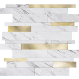 Oppio Wit Marmerlook met GOUDEN ALU Wildverband - Zelfklevend Mozaiek 303x298x4mm Oppio Wit Marmerlook met GOUDEN ALU Wildverband - Zelfklevend Mozaiek 303x298x4mm
