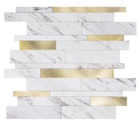 Oppio Wit Marmerlook met GOUDEN ALU Wildverband - Zelfklevend Mozaiek 303x298x4mm Oppio Wit Marmerlook met GOUDEN ALU Wildverband - Zelfklevend Mozaiek 303x298x4mm