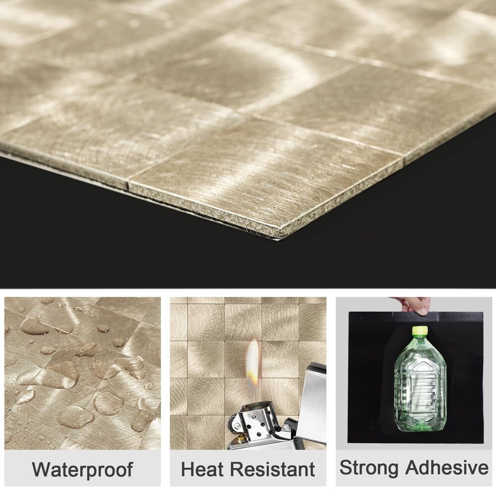 Oppio XL Geborsteld Goud - Grote blokken - Zelfklevend Mozaiek 305x305x4mm Oppio XL Geborsteld Goud - Grote blokken - Zelfklevend Mozaiek 305x305x4mm