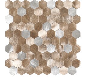 Oppio Geborsteld Zilver - Bronce MIX HEXAGON - Zelfklevend Mozaiek 291x286x4mm Oppio Geborsteld Zilver - Bronce MIX HEXAGON - Zelfklevend Mozaiek 291x286x4mm