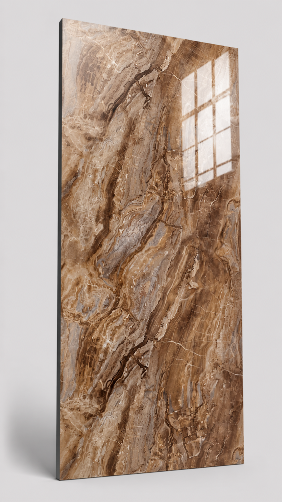 Oppio €37 PER PANEEL - 120x280x0,3 cm - PVC Wandpaneel Milos Bruin Marmerlook Hoogglans - Oppio €37 PER PANEEL - 120x280x0,3 cm - PVC Wandpaneel Milos Bruin Marmerlook Hoogglans -