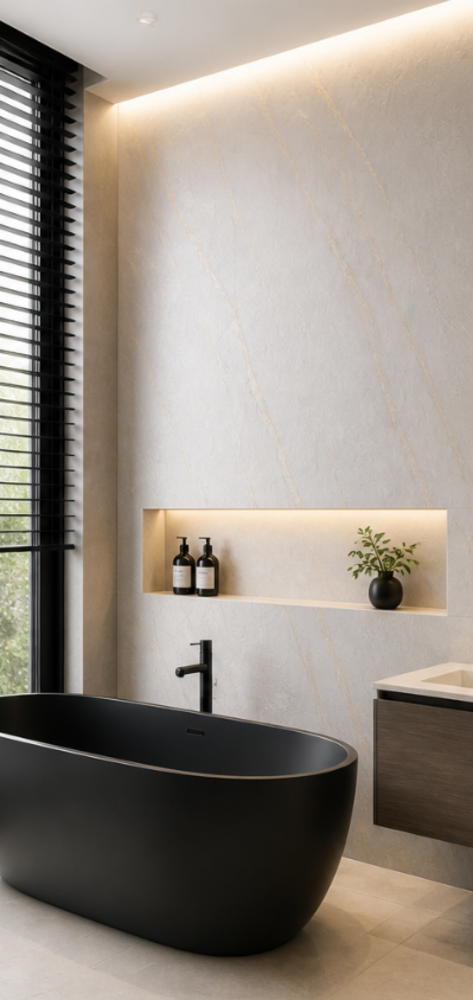 Oppio €54 PER PANEEL - 120x280x0,3 cm - PVC Wandpaneel SLATE BEIGE -  MAT