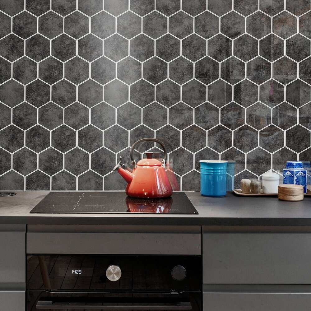 Oppio Antraciet Marble  Hexagon - Zelfklevende Mozaïek 29.2x25.4x3.3 mm