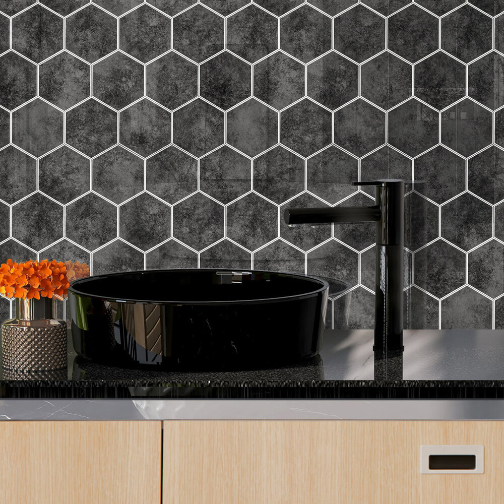 Oppio Antraciet Marble  Hexagon - Zelfklevende Mozaïek 29.2x25.4x3.3 mm