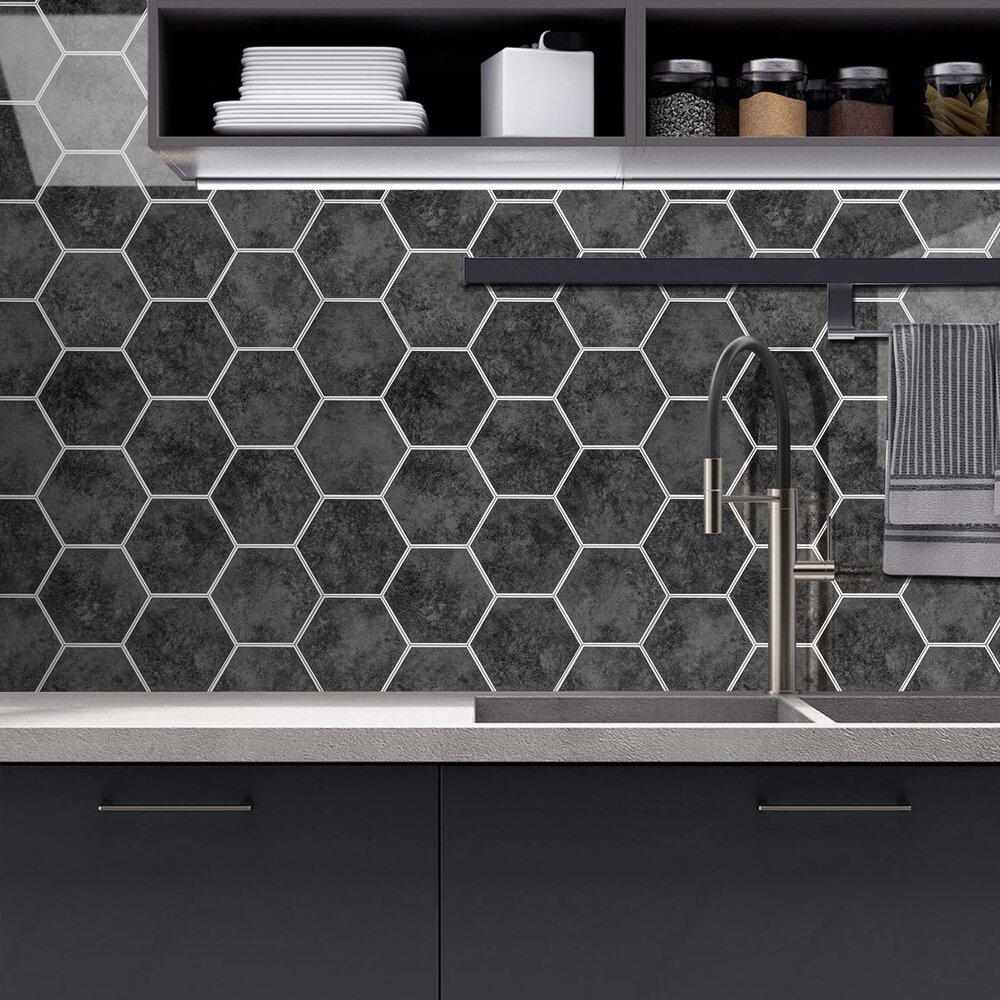 Oppio Antraciet Marble  Hexagon - Zelfklevende Mozaïek 29.2x25.4x3.3 mm