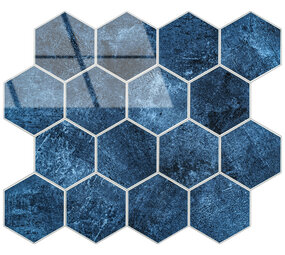 Oppio BLUE MARBLE Hexagon - Zelfklevende Mozaïek 29.2x25.4x3.3 mm