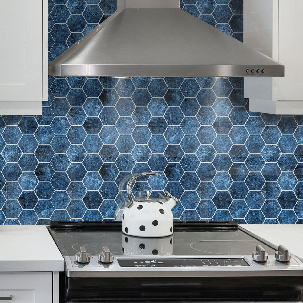 Oppio BLUE MARBLE Hexagon - Zelfklevende Mozaïek 29.2x25.4x3.3 mm