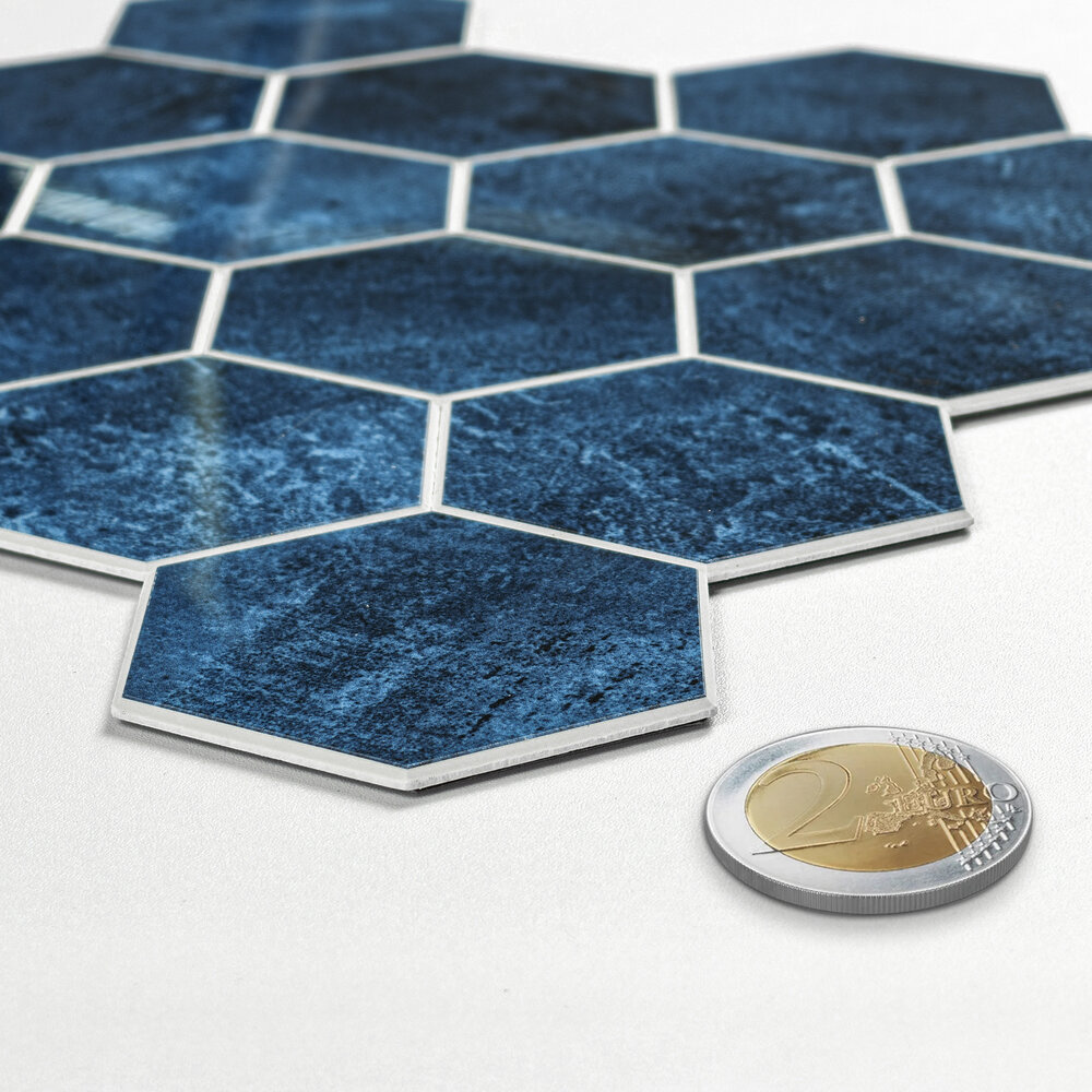 Oppio BLUE MARBLE Hexagon - Zelfklevende Mozaïek 29.2x25.4x3.3 mm