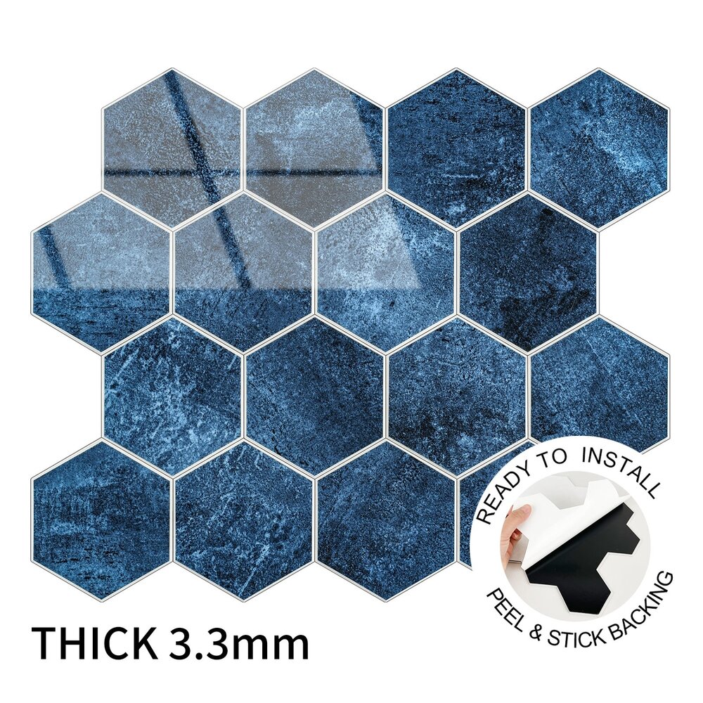 Oppio BLUE MARBLE Hexagon - Zelfklevende Mozaïek 29.2x25.4x3.3 mm