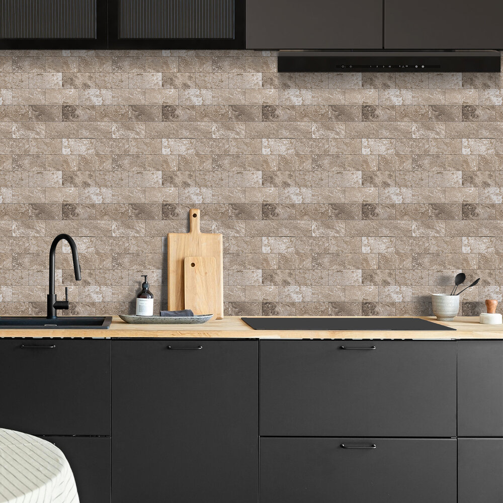 Oppio Natuursteen Taupe METRO - Zelfklevend Mozaïek