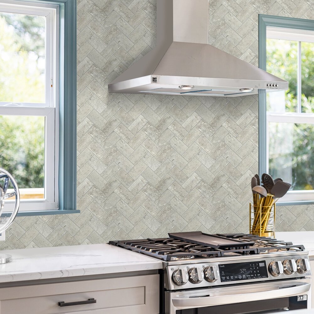 Oppio XL Visgraat Stone Taupe - Zelfklevend Mozaïek