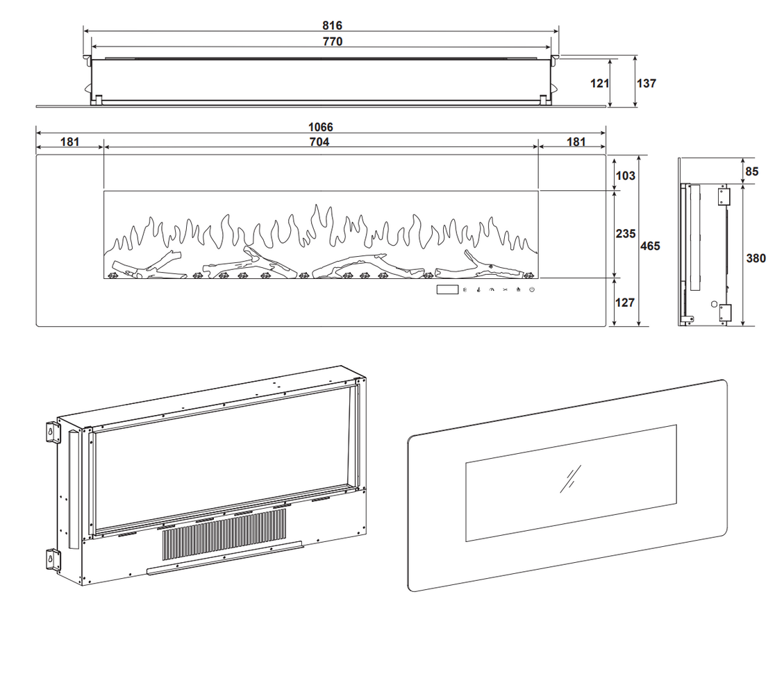 Oppio New York - 105 CM OPBOUW Elektrische Sfeerhaard MET VERWARMING + WIFI + APP FUNCTIE
