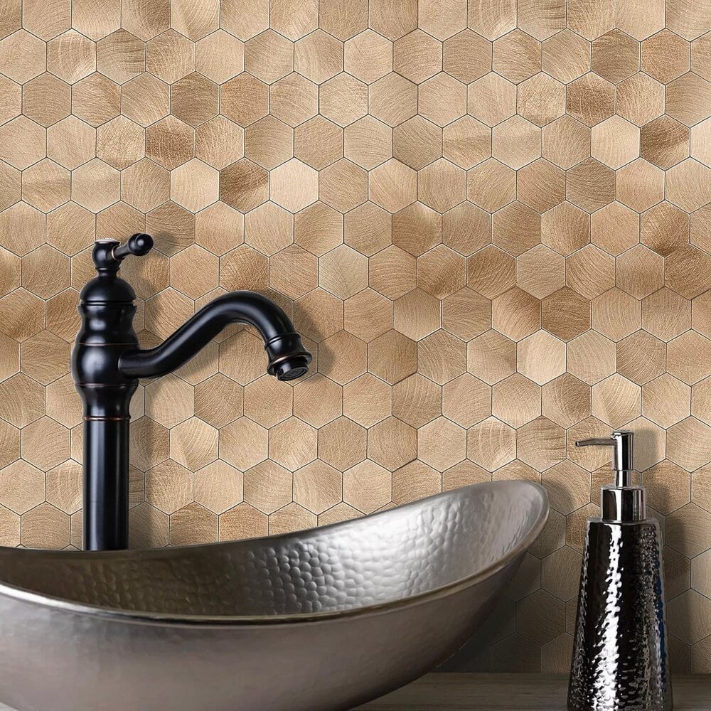 Oppio Geborsteld Brons HEXAGON - Zelfklevend Mozaiek 291x286x4mm