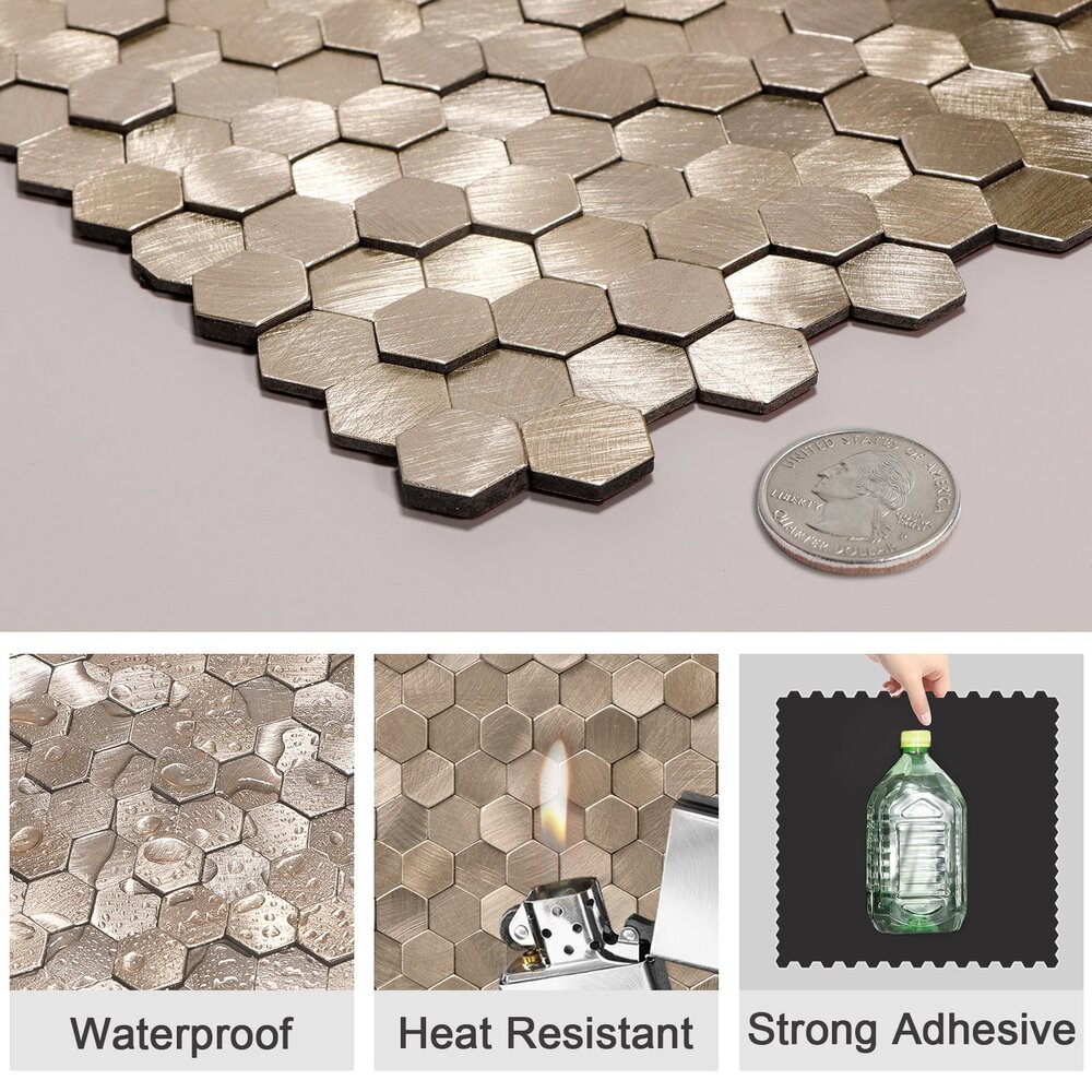 Oppio Geborsteld MINI Hexagon Bronce - Zelfklevend Mozaiek 308x298x4mm Oppio Geborsteld MINI Hexagon Bronce - Zelfklevend Mozaiek 308x298x4mm