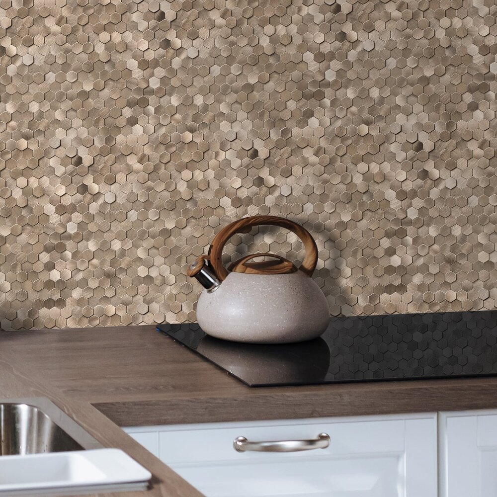 Oppio Geborsteld MINI Hexagon Bronce - Zelfklevend Mozaiek 308x298x4mm Oppio Geborsteld MINI Hexagon Bronce - Zelfklevend Mozaiek 308x298x4mm