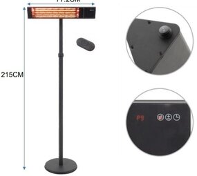 Oppio OPPIO Elektrische PRO Rechthoek Terrasverwarmer 2500W ( STAAND ) - WIFI FUNCTIE - ZWART