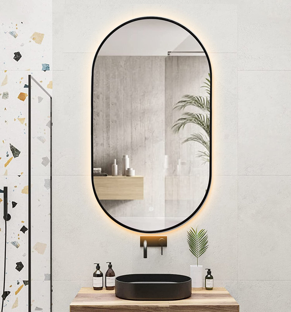 Oppio ELLIPS - 40x75 CM ( ZWART ) Toilet / Badkamerspiegel met verlichting