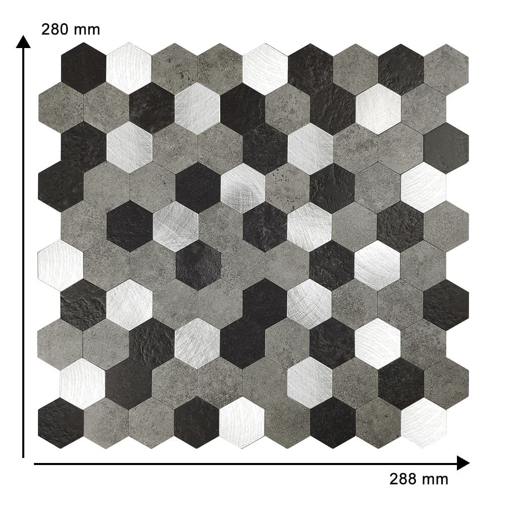 Oppio Grijs-Zwart MIX HEXAGON - Zelfklevend Mozaiek 288x280x4mm Oppio Grijs-Zwart MIX HEXAGON - Zelfklevend Mozaiek 288x280x4mm