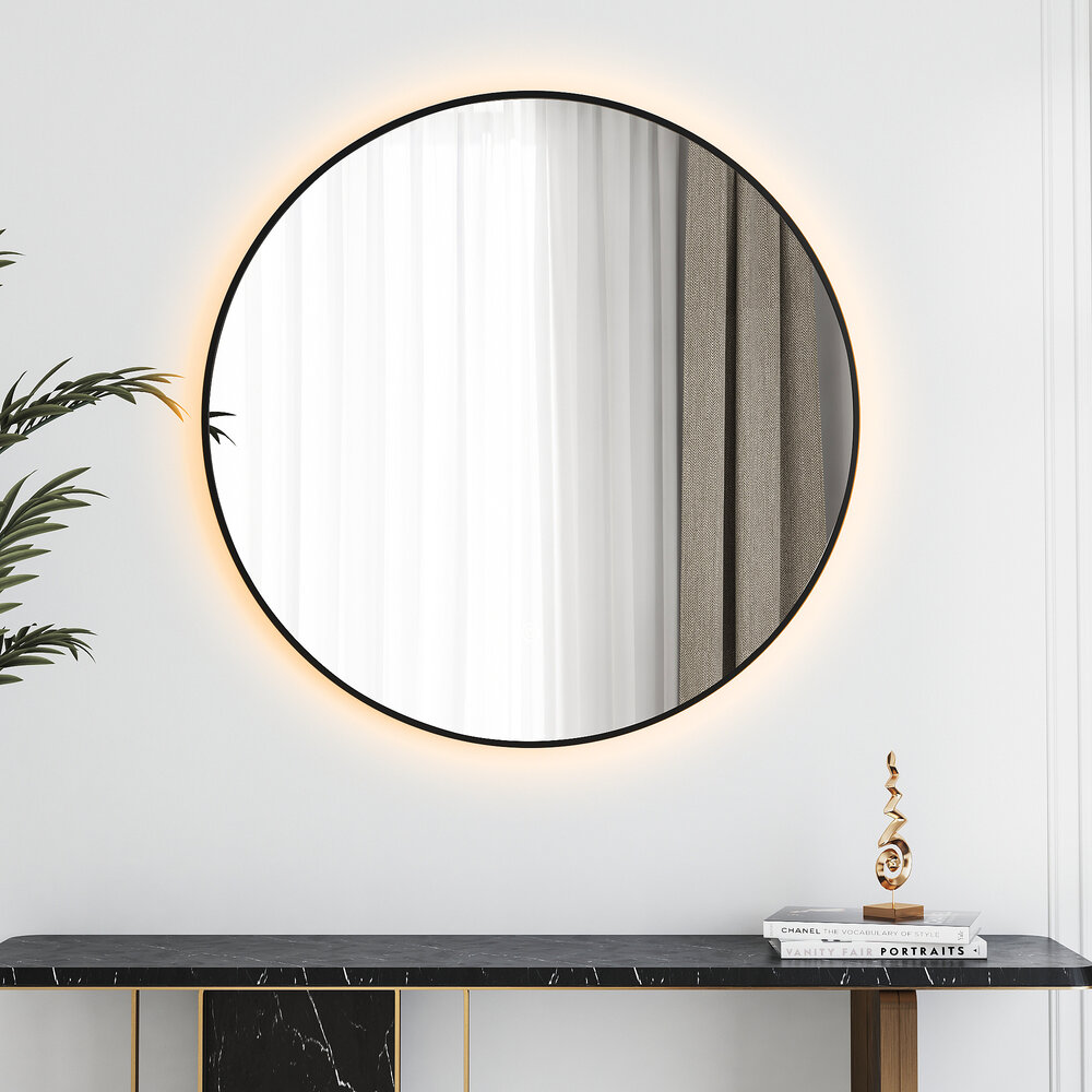 Oppio LUNA - 80 CM ( ZWART ) Badkamerspiegel met verlichting