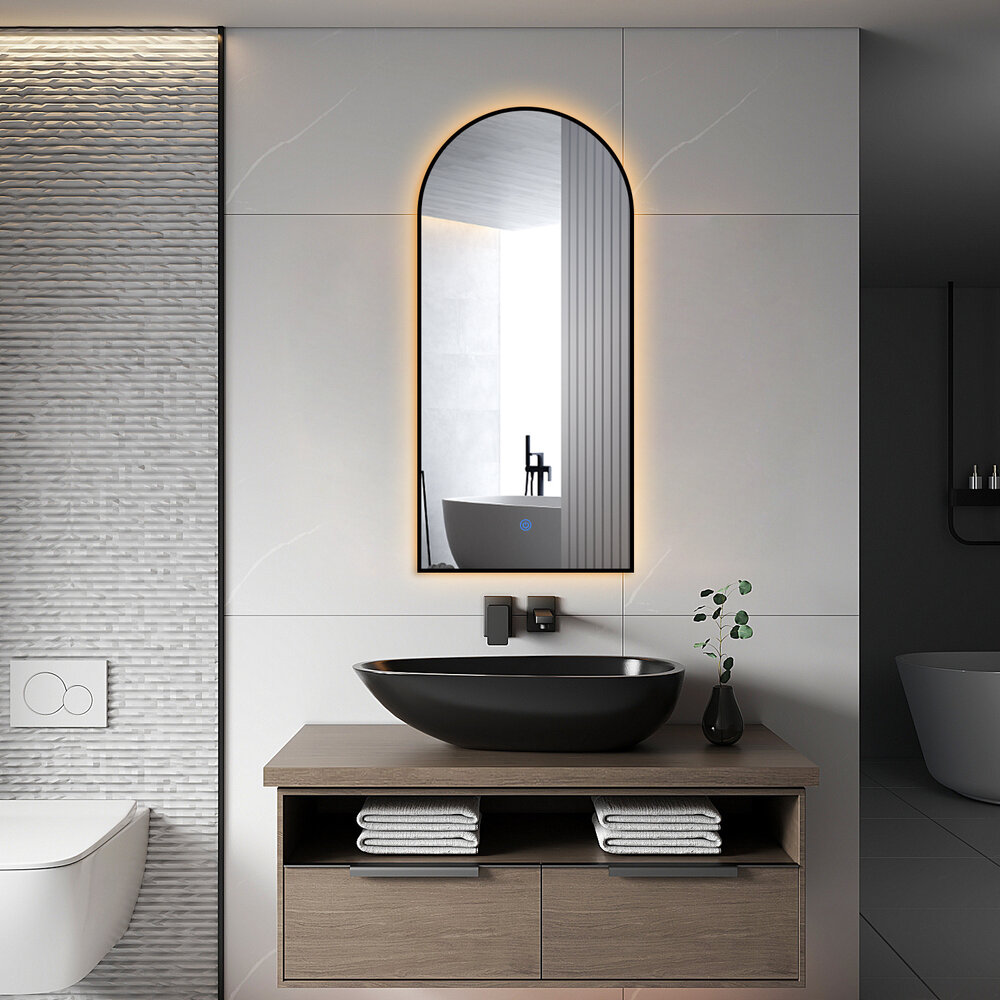 Oppio ARCH TOOG – 45×100 CM (ZWART) Toilet / Badkamerspiegel met verlichting