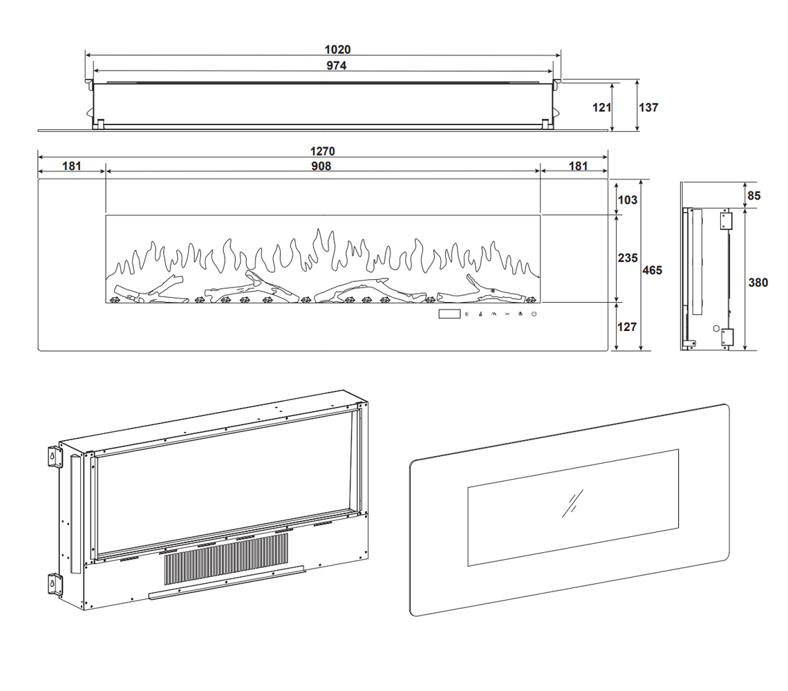 Oppio New York - 127 CM OPBOUW Elektrische Sfeerhaard MET VERWARMING + WIFI + APP FUNCTIE