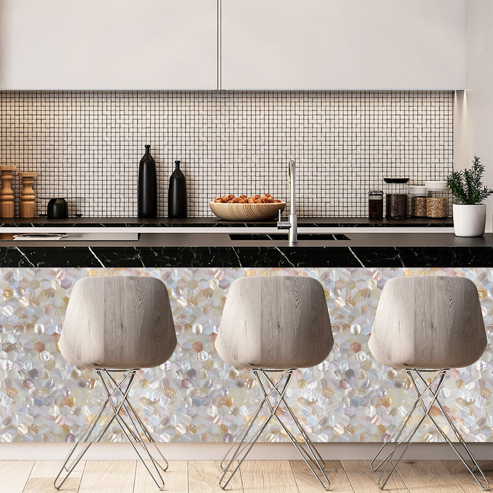 Oppio SHELL Tiles - Mother of PEARL HEXAGON wit - Zelfklevend Mozaiek 305x305x3.3mm