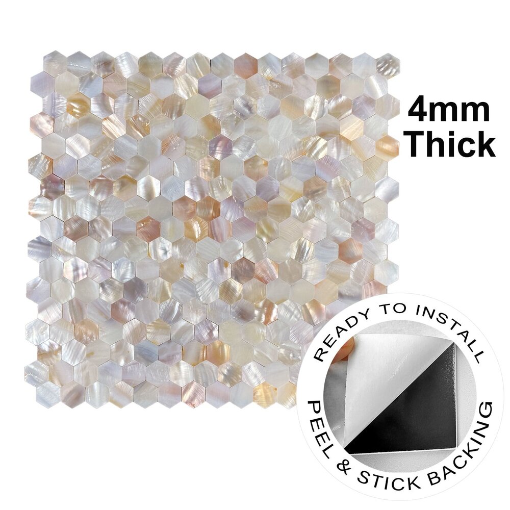 Oppio SHELL Tiles - Mother of PEARL HEXAGON wit - Zelfklevend Mozaiek 305x305x3.3mm