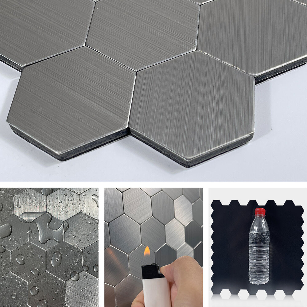 Oppio Geborsteld Zilver HEXAGON - Zelfklevend Mozaiek 291x286x4mm