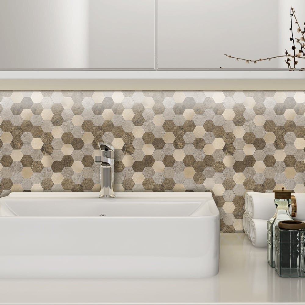 Oppio Bruin-Koper MIX HEXAGON - Zelfklevend Mozaiek 288x280x4mm Oppio Bruin-Koper MIX HEXAGON - Zelfklevend Mozaiek 288x280x4mm