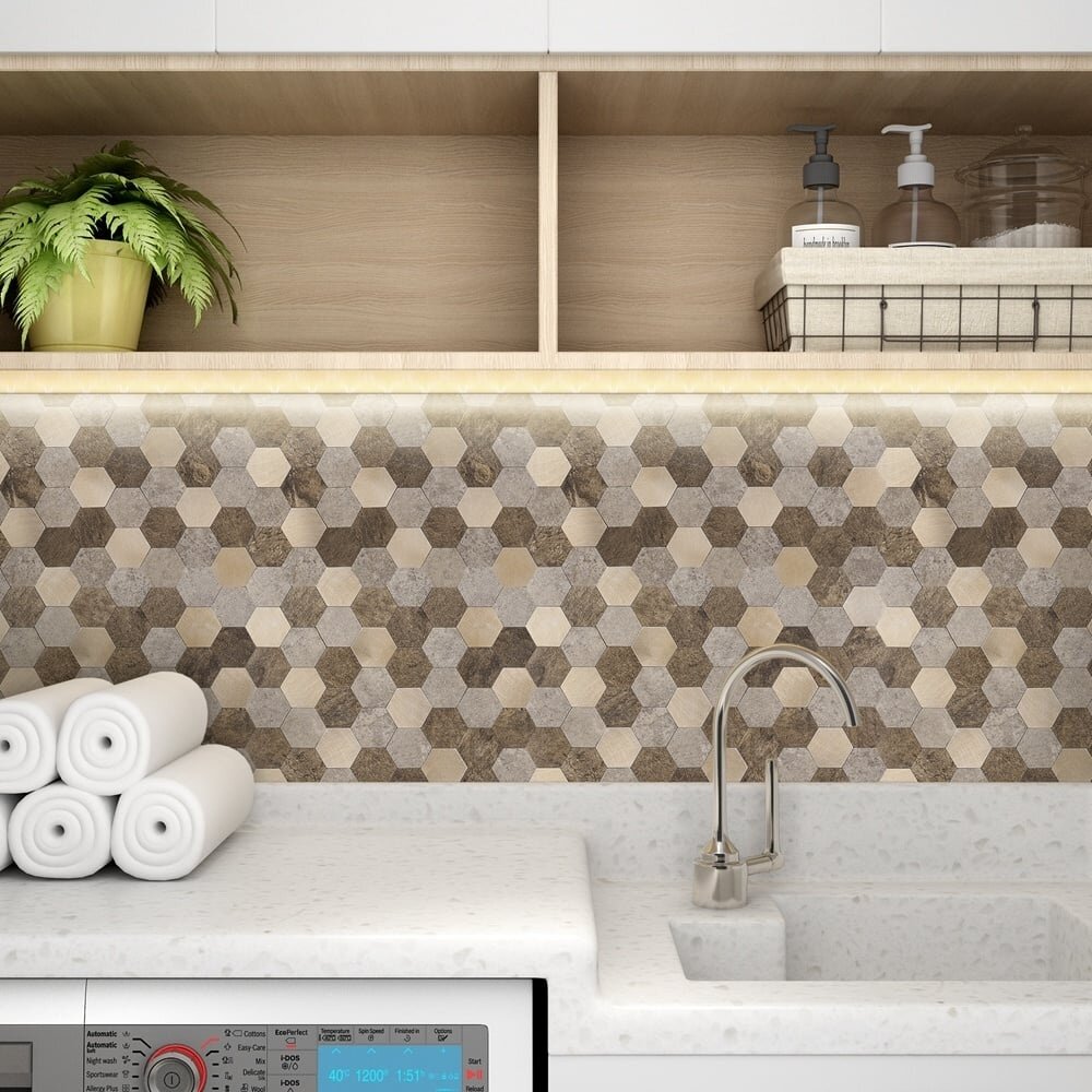 Oppio Bruin-Koper MIX HEXAGON - Zelfklevend Mozaiek 288x280x4mm Oppio Bruin-Koper MIX HEXAGON - Zelfklevend Mozaiek 288x280x4mm